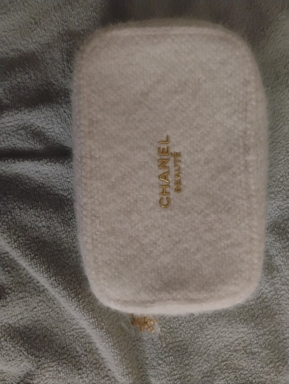 CHANEL Cream Beaute Cosmetic Case with Gold Logo